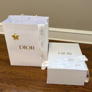 Dior White Gold Medium Empty Box Bag Ribbon & Gold Star Ornament